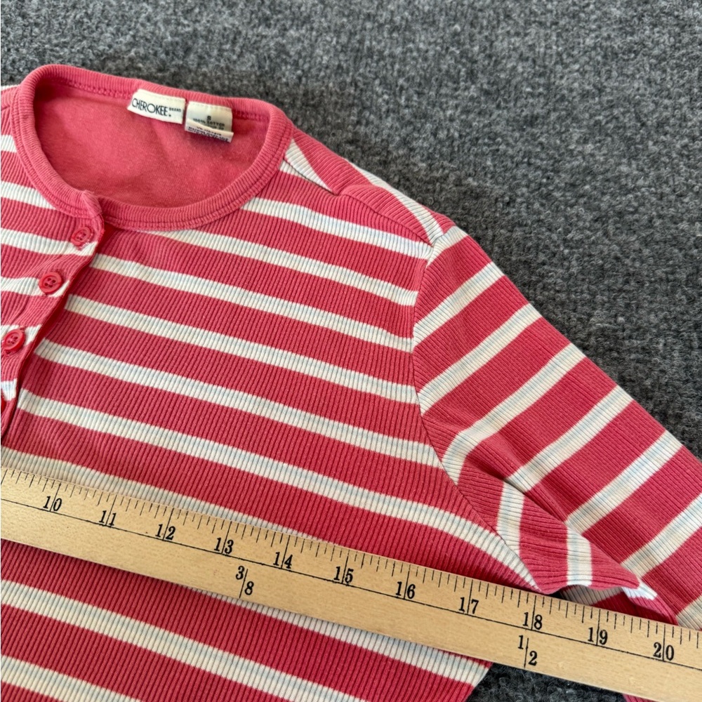 Cherokee Vintage Y2K Striped Henley Top Long Sleeve Pink Cotton V Neck Women's S - Picture 6 of 10
